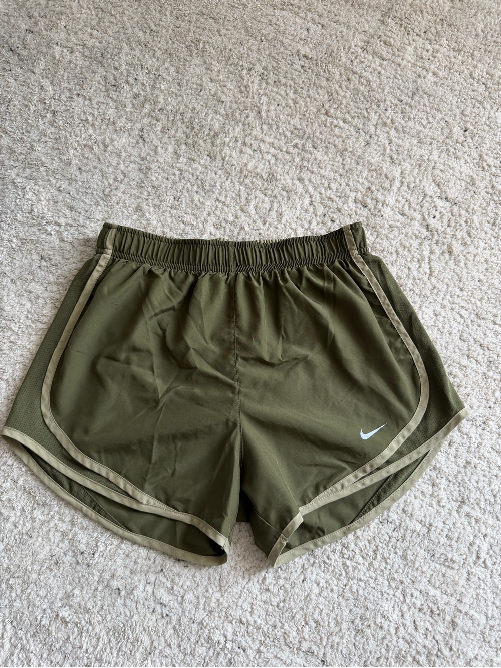 Nike Olive Green Athletic Shorts with Tan Trim